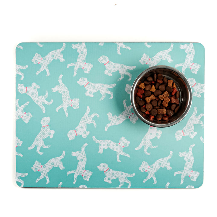 SALE Bounding Cockapoo Large Pet Food Mat -Turquoise Pink