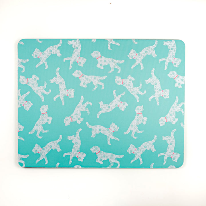 SALE Bounding Cockapoo Large Pet Food Mat -Turquoise Pink