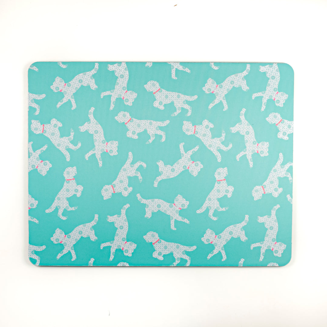 SALE Bounding Cockapoo Large Pet Food Mat -Turquoise Pink