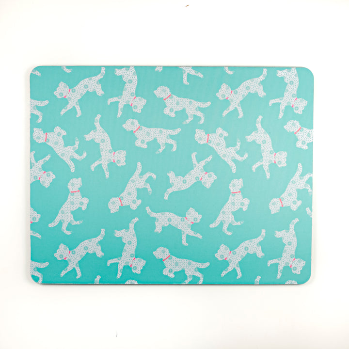 SALE Bounding Cockapoo Large Pet Food Mat -Turquoise Pink