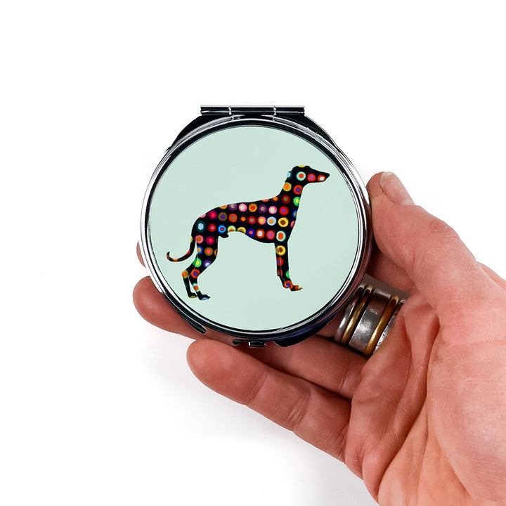 Spotty Greyhound Compact Folding Mirror - Pale Blue