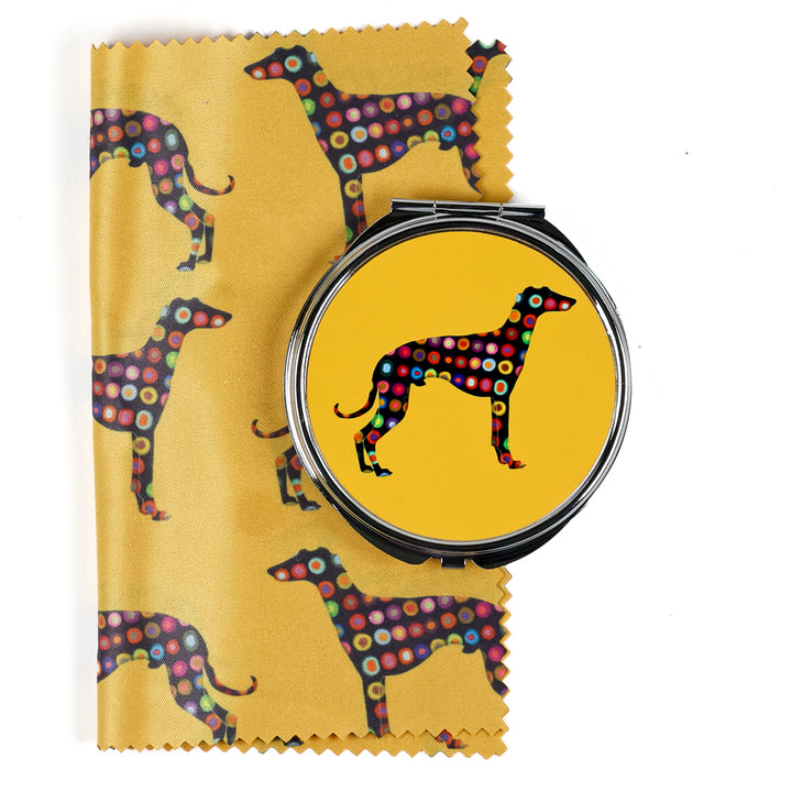 Spotty Greyhound Compact Folding Mirror - Yellow