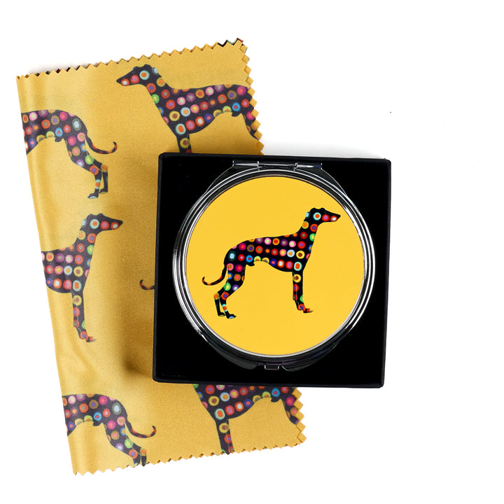 Spotty Greyhound Compact Folding Mirror - Yellow