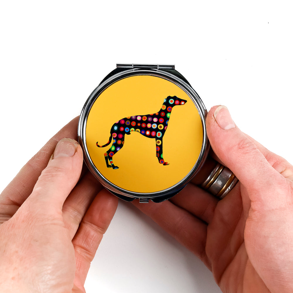 Spotty Greyhound Compact Folding Mirror - Yellow