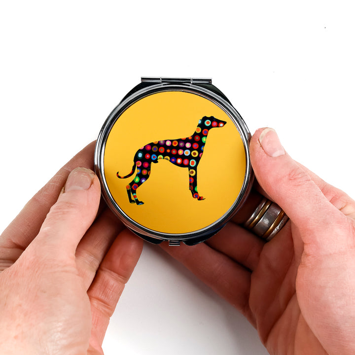 Spotty Greyhound Compact Folding Mirror - Yellow