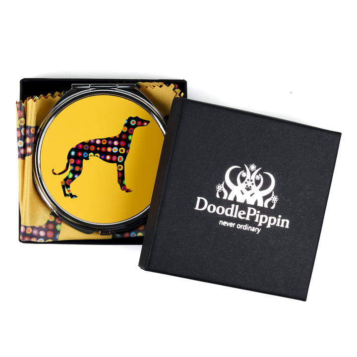 Spotty Greyhound Compact Folding Mirror - Yellow