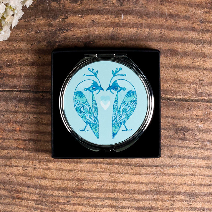 Lovebirds Folding Mirror and Lens Cloth - Blue Lovebirds