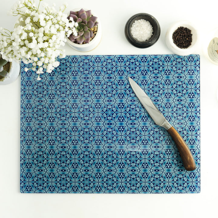 SALE -  Liberty Dark Blue Flower Worktop Protector (large rectangular/textured)