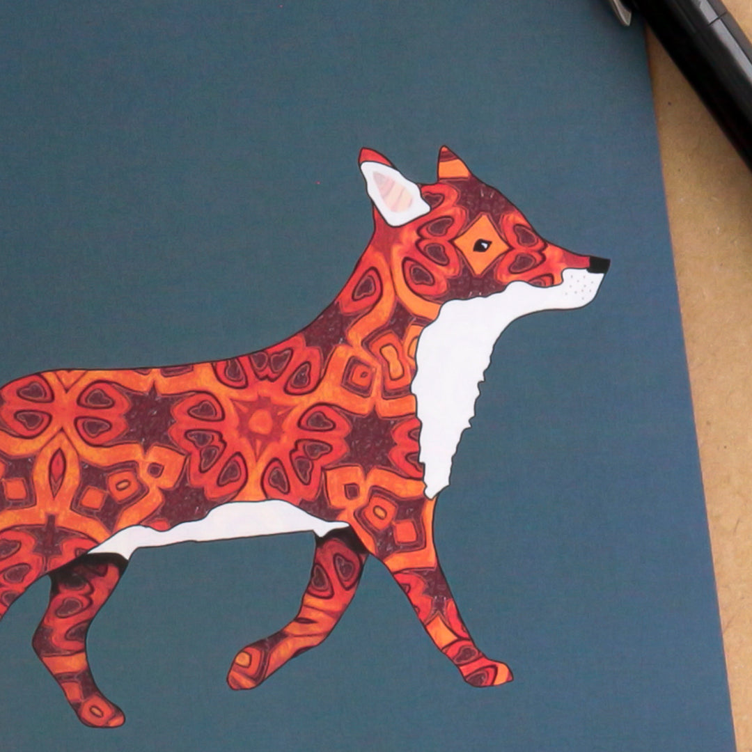 SALE Red Millefiori Single Fox on Grey Card