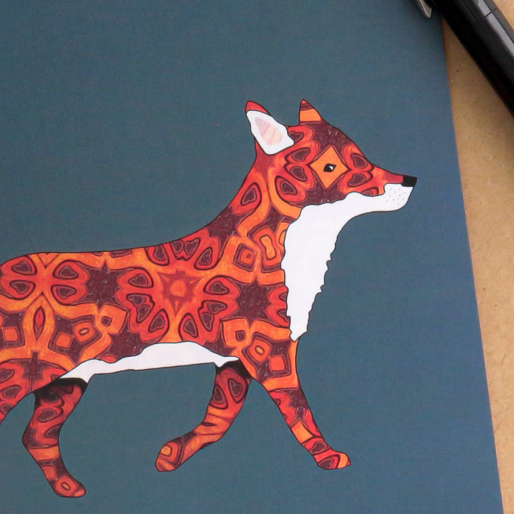 SALE Red Millefiori Single Fox on Grey Card