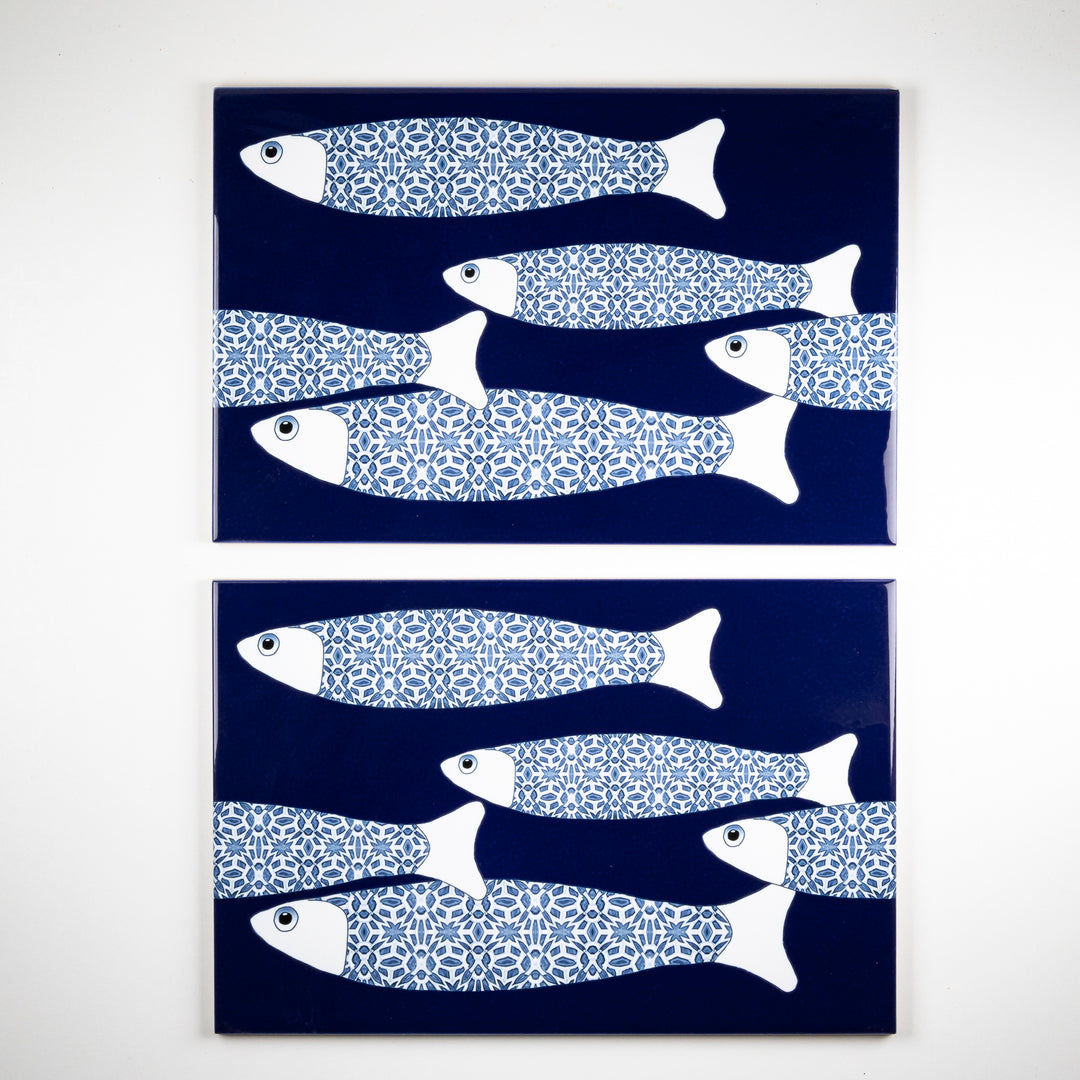 SALE SET - 2no. 30x20cm Ocean Shoal tile - Large Scale - Navy