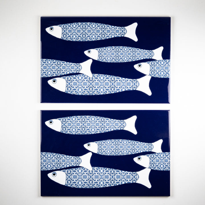 SALE SET - 2no. 30x20cm Ocean Shoal tile - Large Scale - Navy