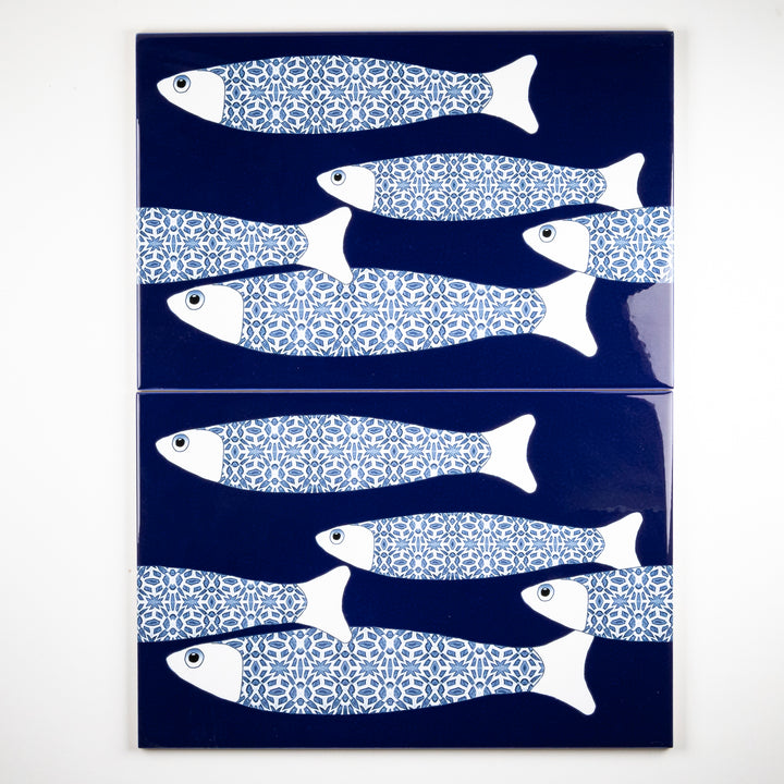 SALE SET - 2no. 30x20cm Ocean Shoal tile - Large Scale - Navy