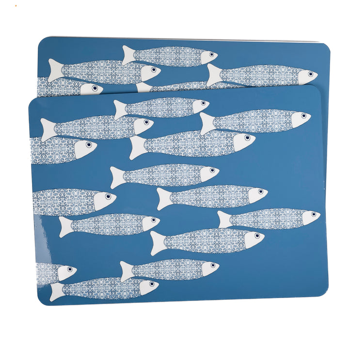 SALE SECONDS - 2x Cork Placemats - Grey Blue Ocean Shoal design