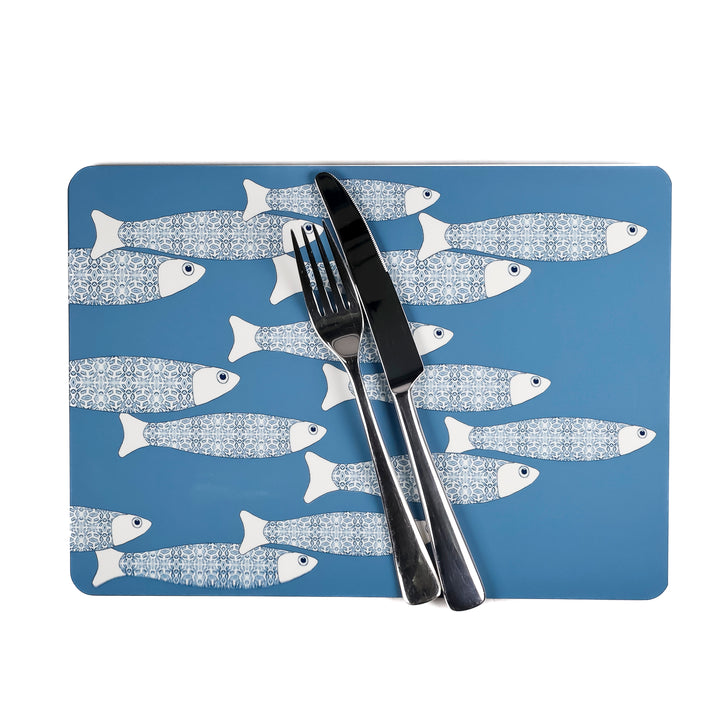SALE SECONDS - 2x Cork Placemats - Grey Blue Ocean Shoal design