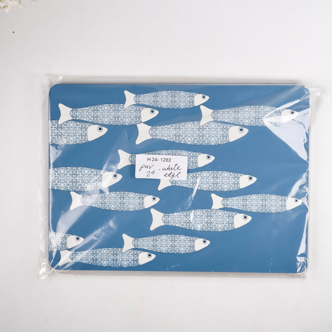 SALE SECONDS - 2x Cork Placemats - Grey Blue Ocean Shoal design