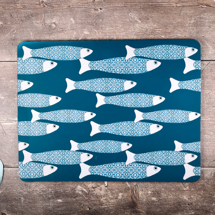 SALE - Teal Ocean Shoal Large Pet Food Mat
