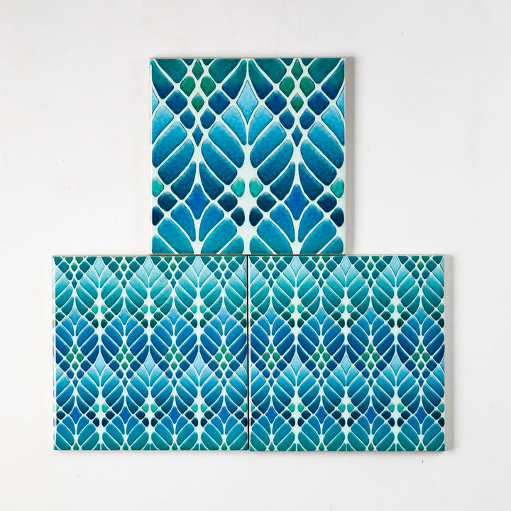 SALE SET of 3 x 10.8cm Interwoven Tree tiles (blue/green design - mixed set)