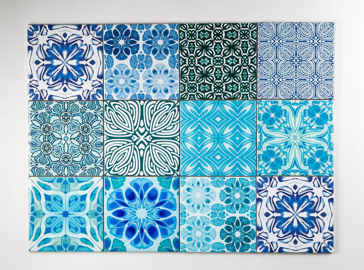 SALE SET : 12x 10.8cm - Mixed Set Blue/Turquoise Designs