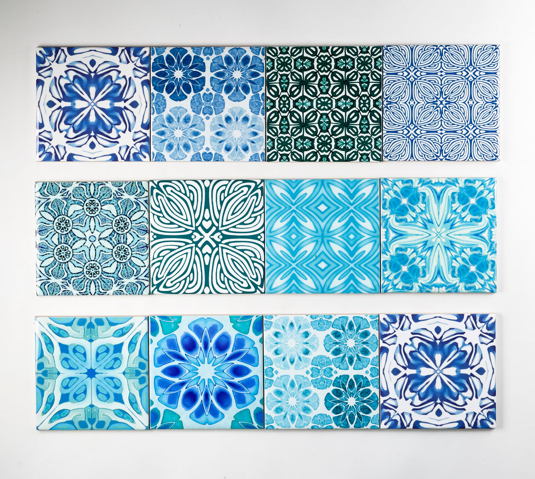 SALE SET : 12x 10.8cm - Mixed Set Blue/Turquoise Designs
