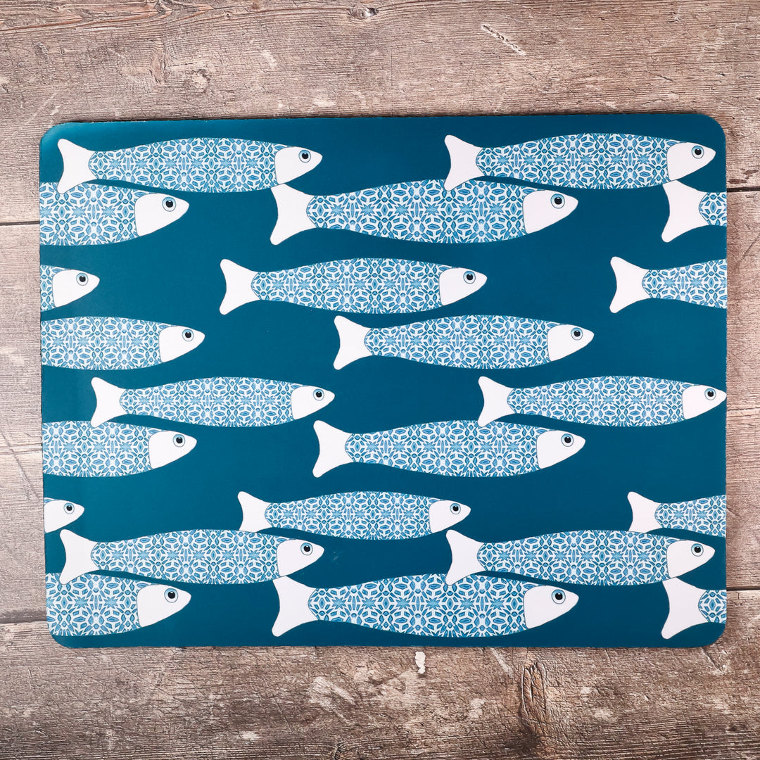 SALE - Teal Ocean Shoal Large Pet Food Mat