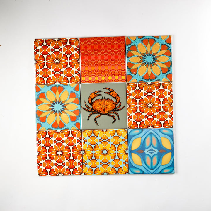 SALE - Mixed Set of 10 x 10.8cm "Orange-themed" tiles
