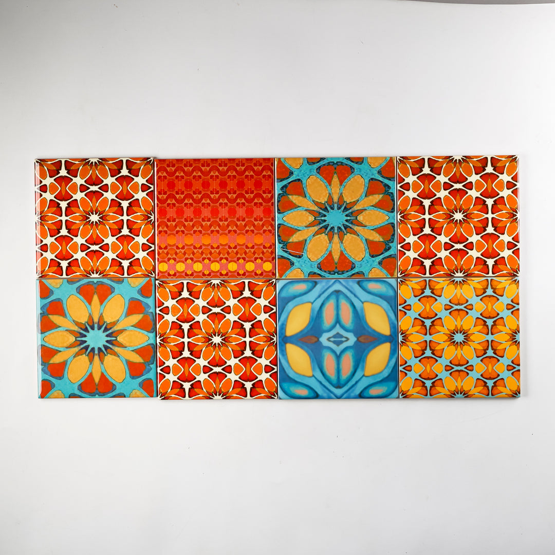 SALE - Mixed Set of 10 x 10.8cm "Orange-themed" tiles