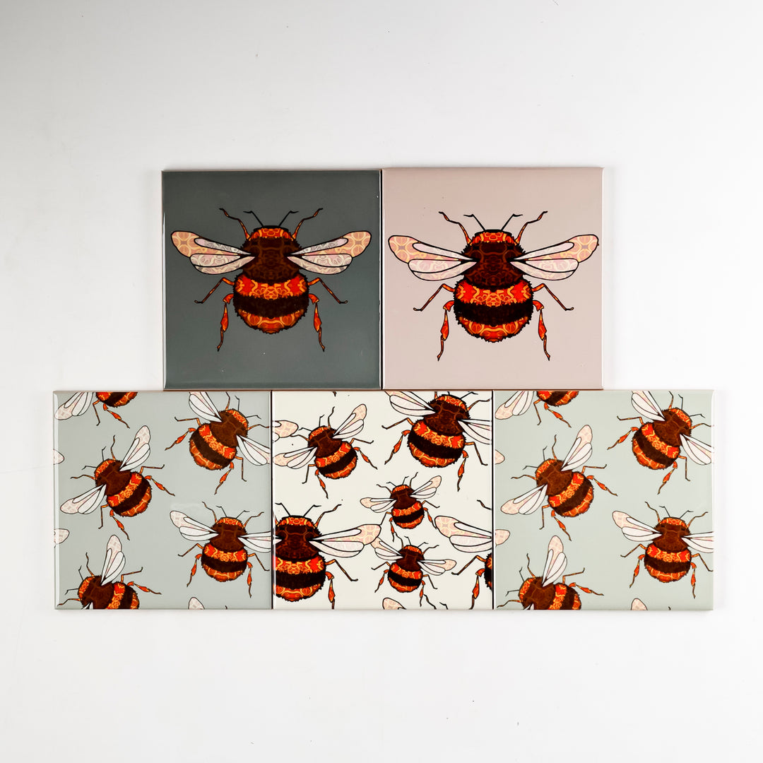 SALE  SET - 5x 10.8cm Bumble Bee Design tiles (mixed set)