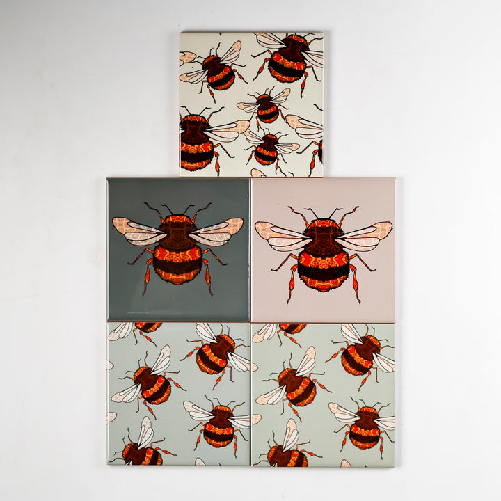 SALE  SET - 5x 10.8cm Bumble Bee Design tiles (mixed set)