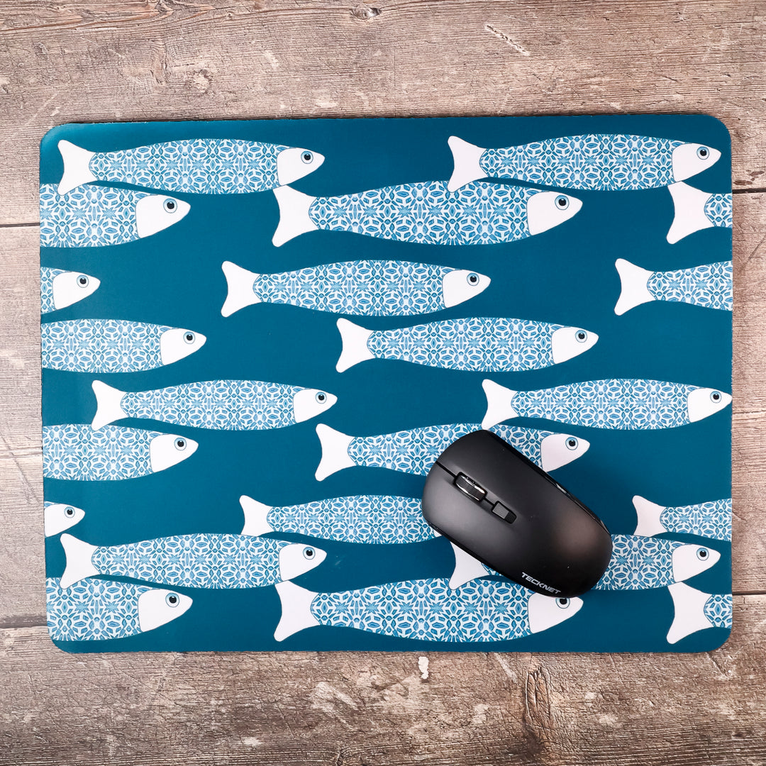 SALE - Teal Ocean Shoal Large Pet Food Mat