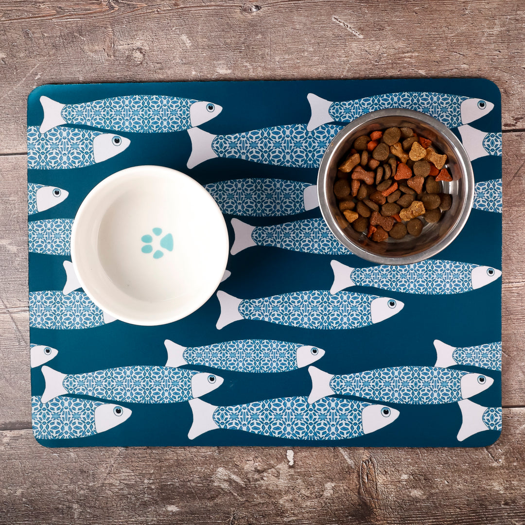 SALE - Teal Ocean Shoal Large Pet Food Mat