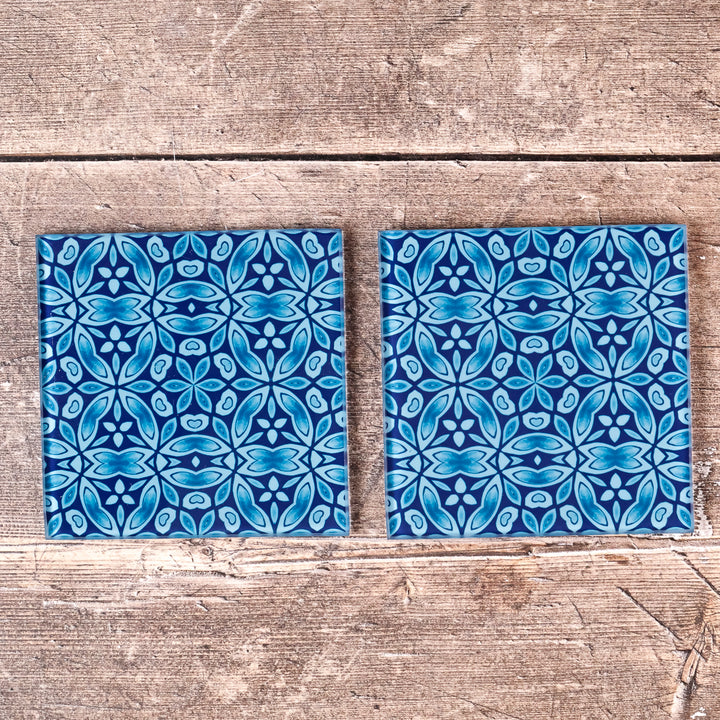 SALE - 2x Liberty Print square glass coasters