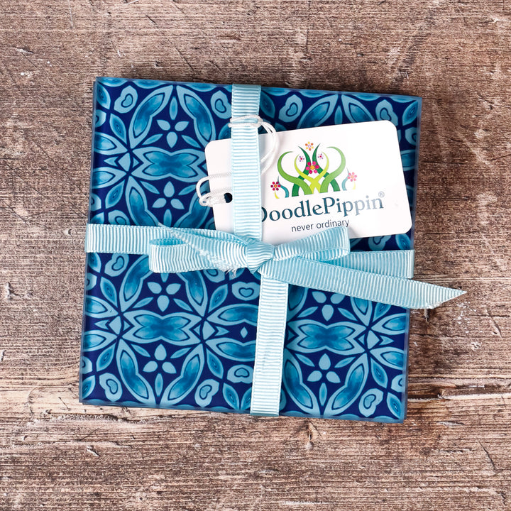 SALE - 2x Liberty Print square glass coasters