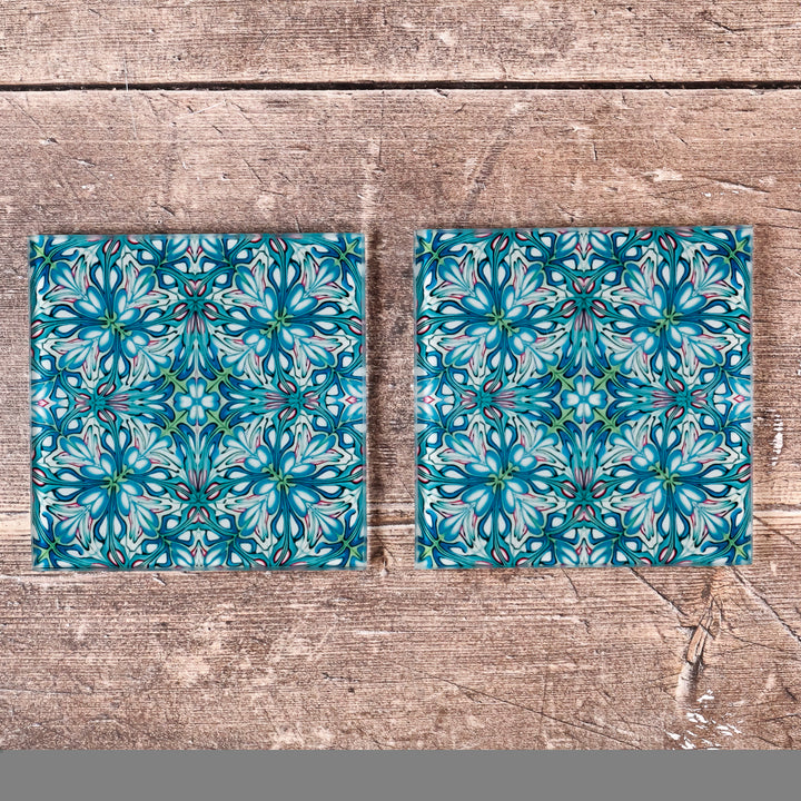 SALE - 2x Flourishing garden square glass coasters