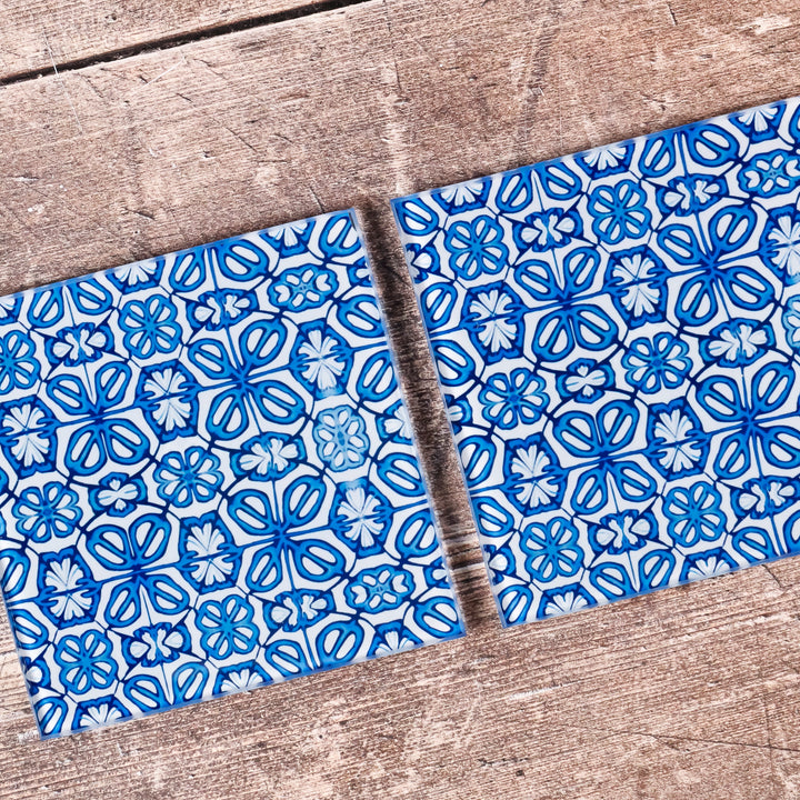 SALE - 2x Square Blue Turkish Flower coasters