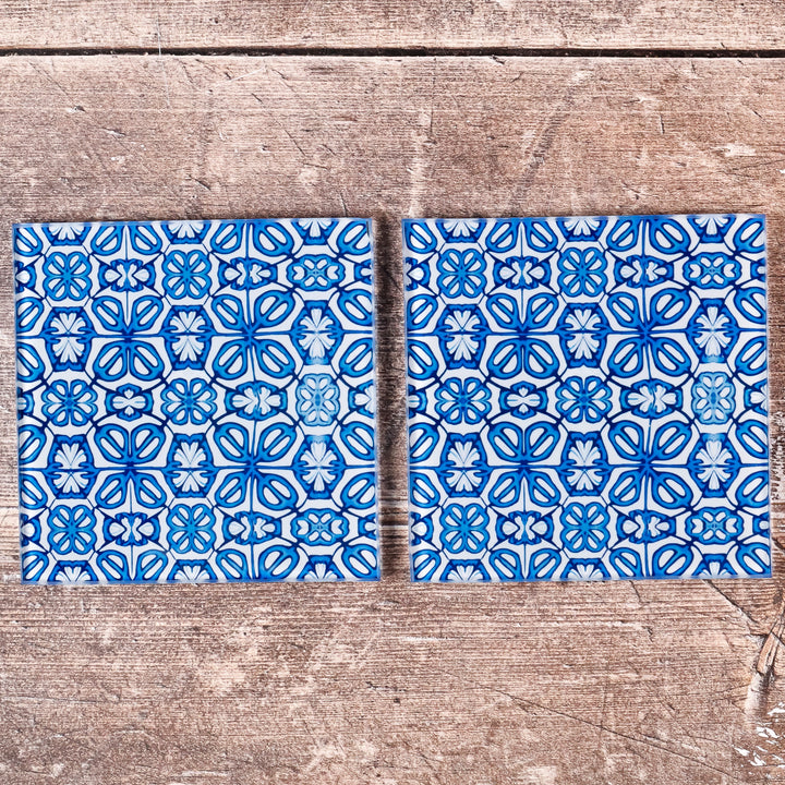 SALE - 2x Square Blue Turkish Flower coasters