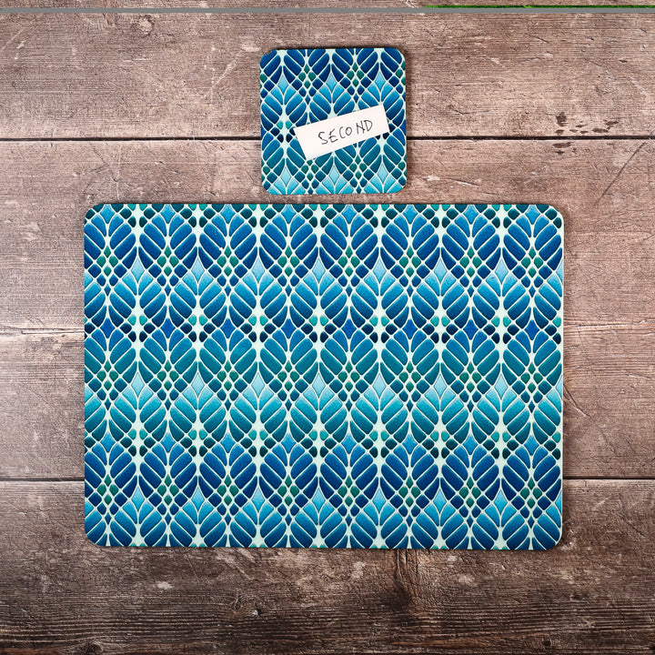 SALE - Blue/Green Interwoven Trees Placemat and Coaster Set