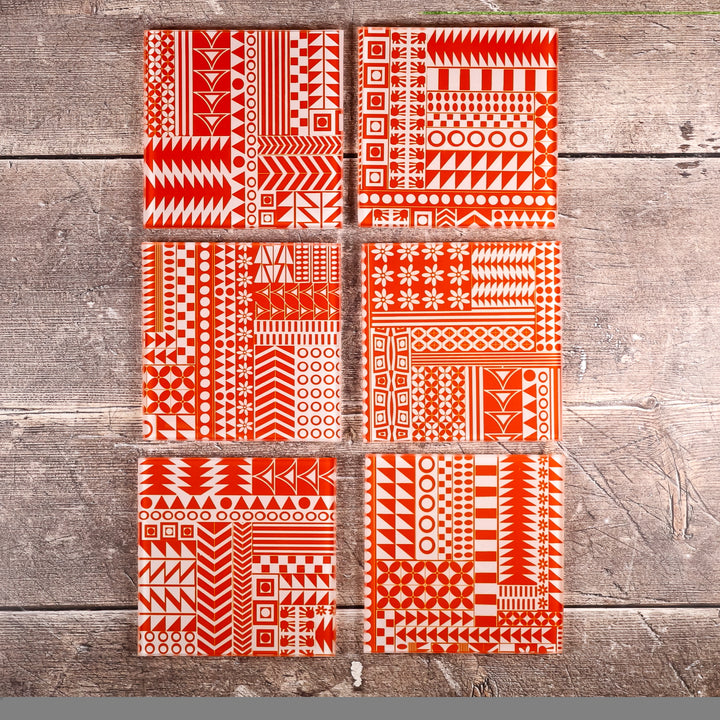 Geometric Orange "Zig Zag" Coasters