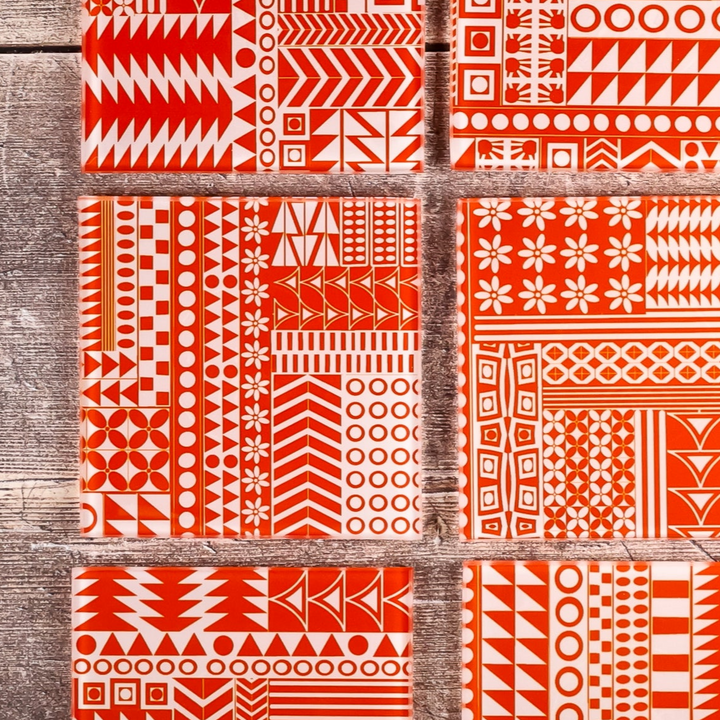 Geometric Orange "Zig Zag" Coasters