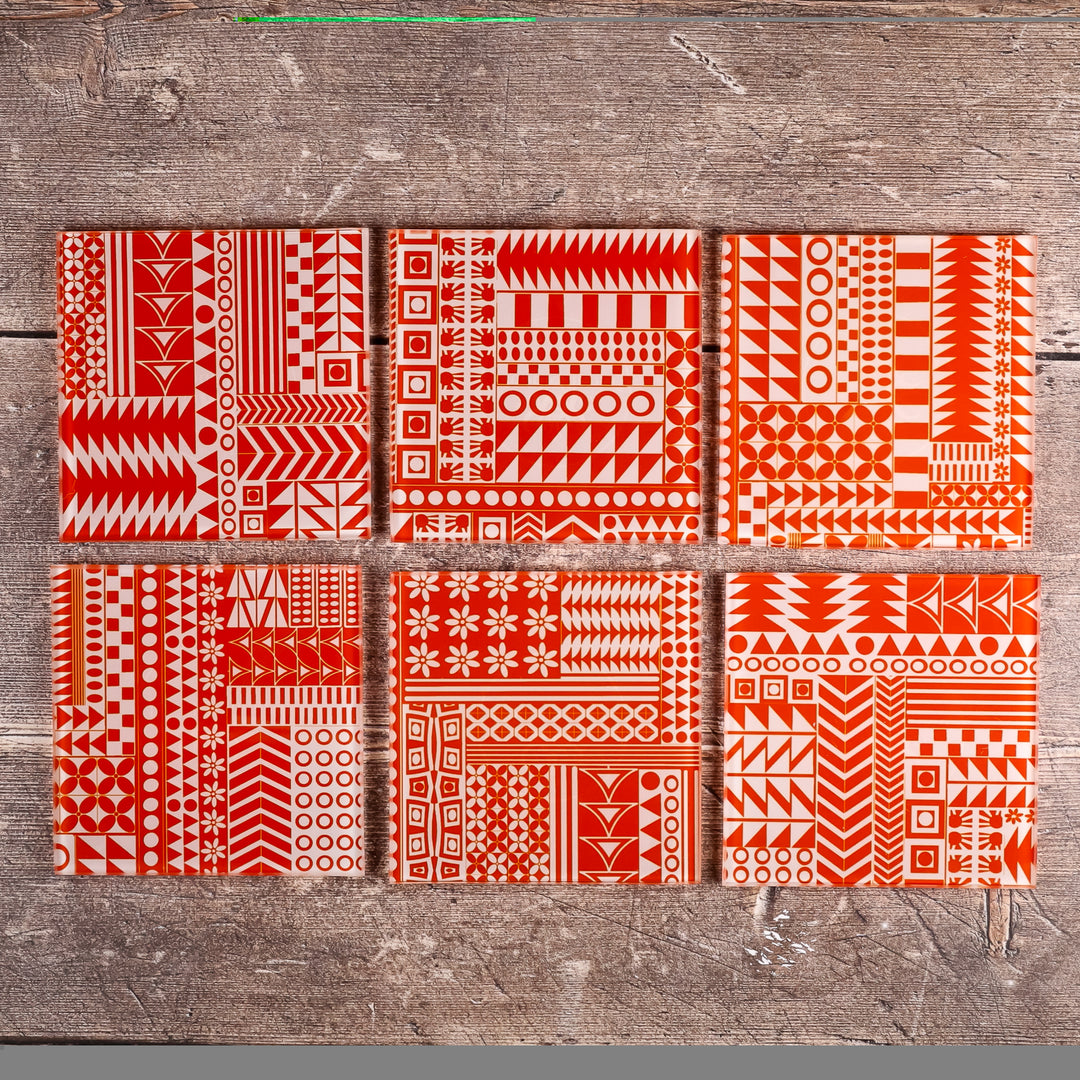 Geometric Orange "Zig Zag" Coasters