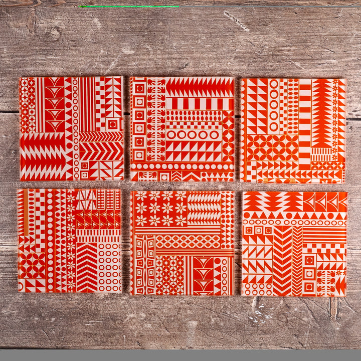 Geometric Orange "Zig Zag" Coasters