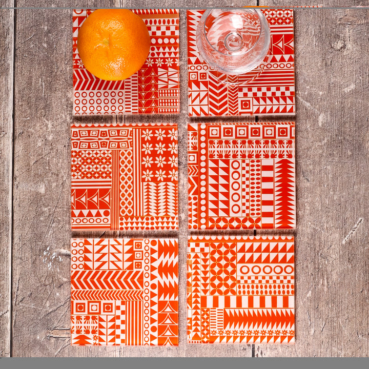 Geometric Orange "Zig Zag" Coasters