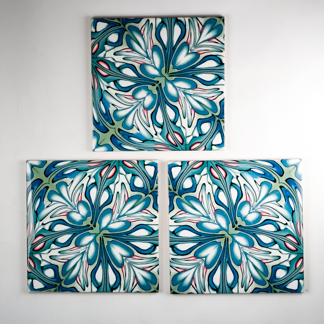 SALE SET of 3 x 20cm Large Scale Flourishing Garden tiles