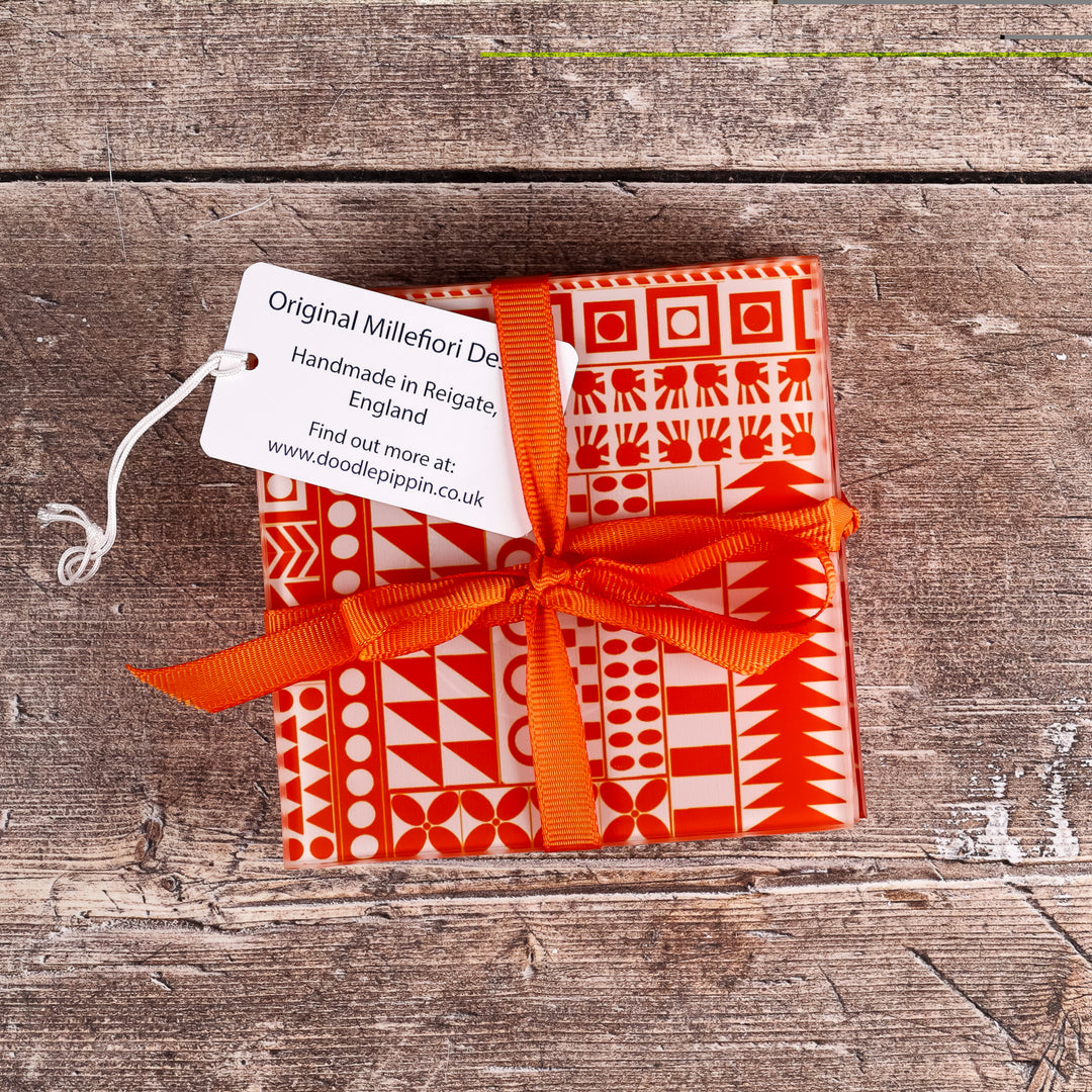 Geometric Orange "Zig Zag" Coasters