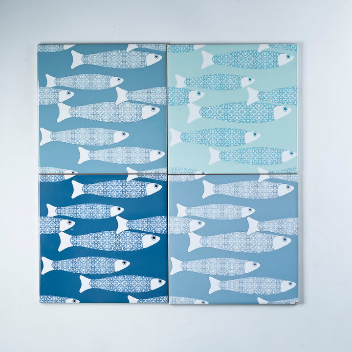 SALE - Set of 4 x 15.2 Mixed Colourway Ocean Shoal tiles