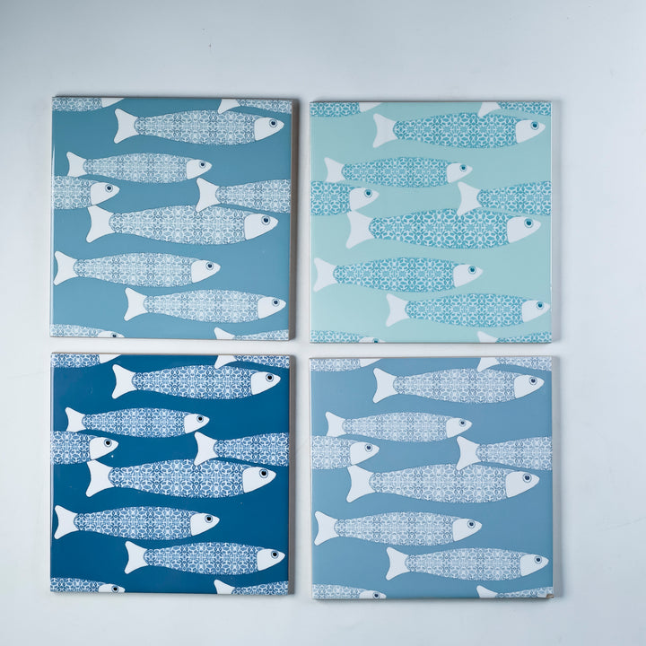 SALE - Set of 4 x 15.2 Mixed Colourway Ocean Shoal tiles
