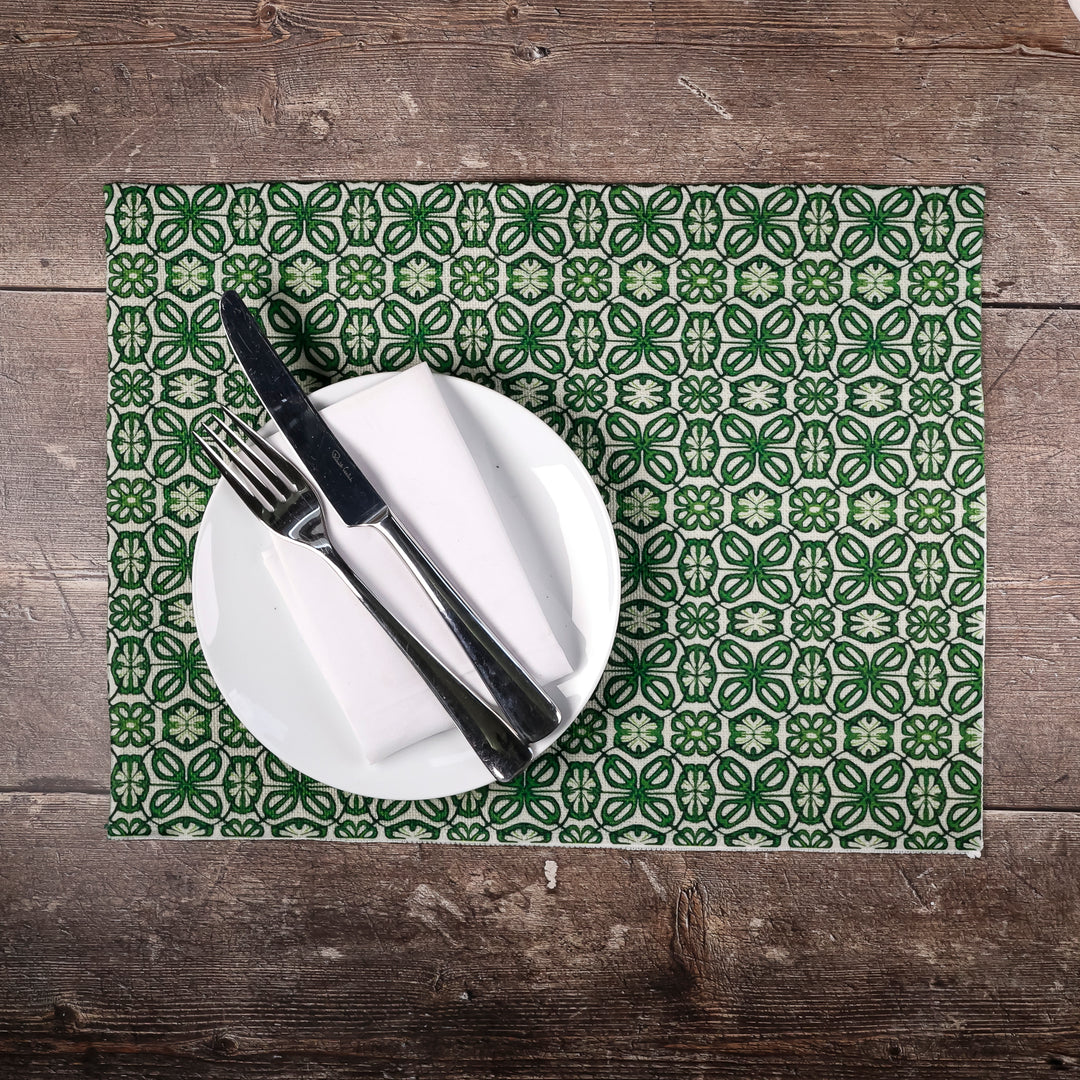 SALE - Single Bright Green pattern - fabric placemat