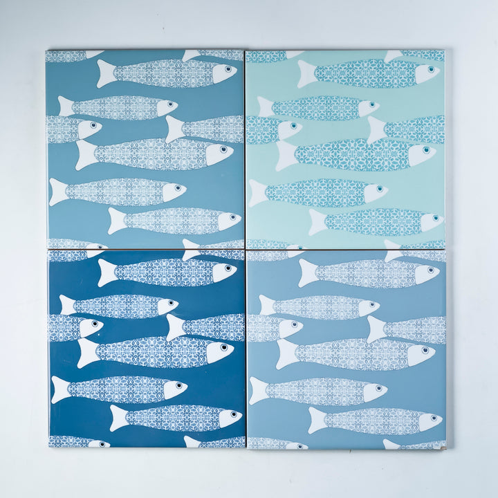 SALE - Set of 4 x 15.2 Mixed Colourway Ocean Shoal tiles