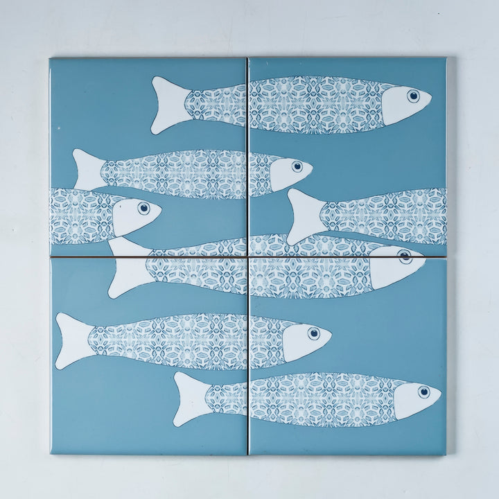 SALE SECOND SET of 4 x 10.8cm Grey Ocean Shoal (large scale/border) tiles
