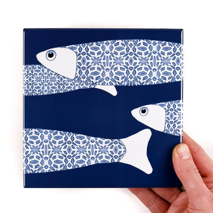 Ocean Shoal Tile  - Large Scale BORDER - Navy Blue - FIRED INK Finish